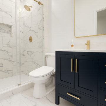 Bathroom Renovation – Modern Shower + Bold Geometric Tile Floor
