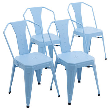 Industrial Metal Stacking Dining Room Chairs Set Of 4, Blue