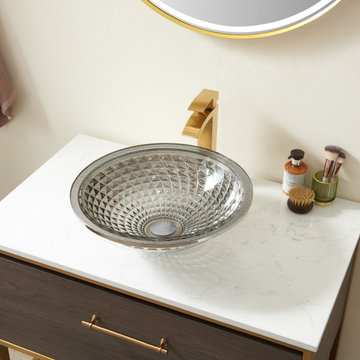 Cloudy Gray Circular Glass Vessel Bathroom Sink