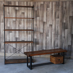 Reclaimed Wood & Iron Bookshelf & Bench - Display And Wall Shelves 