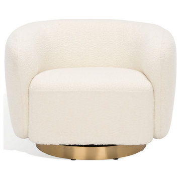 Safavieh Couture Bernard Boucle Swivel Accent Chair, Ivory/Gold