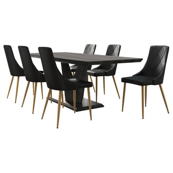 7-Piece Dining Set, Black Table With Black Chair
