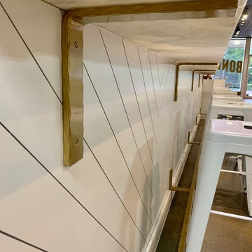 Coffee Shop Reno: Custom Table Base, Custom Countertop Brackets, Custom Footrail
