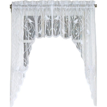 Songbird White Lace Kitchen Curtain, 56"x38" Swag Pair