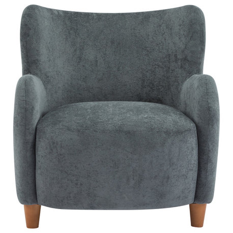 GDF Studio Wingback Fabric Accent Chair With Solid Birch Legs, Dawn Gray