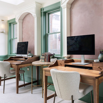 Cambridge, MA Dual-Desk Home Office with Arched Alcoves – Whole Home Renovation