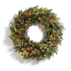 Pre-Lit Woodland Christmas Wreath - Holiday Decorations