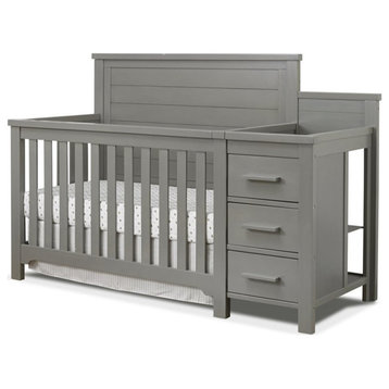 Sorelle Farmhouse Wooden Convertible Crib and Changer in Weathered Gray