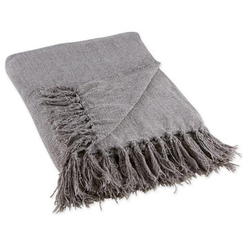 DII 60x50" Modern Fabric Chenille Throw with Decorative Fringe in Soft Gray