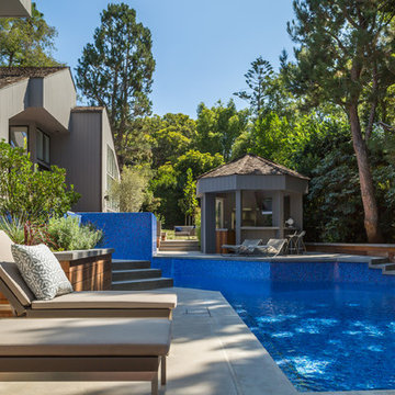 Iridescent Glass Tile Pool, Spa & Hardscape