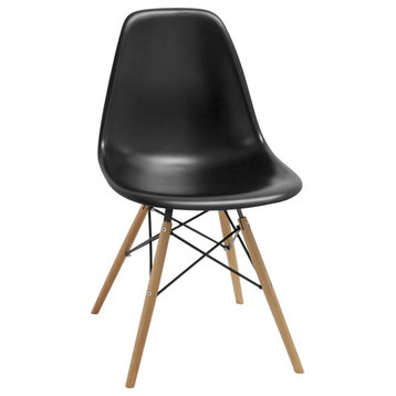 Paris Dining Side Chair with Wood Legs, Set of 4, Black