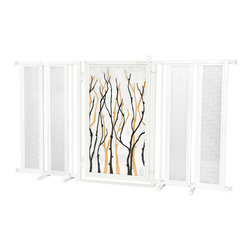 Fusion Gates - Fusion Gate with Willow Branch Design, White Pearl, 71.5"-74" - Dog Gates