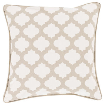 Moroccan Printed Lattice by Surya Pillow, White/Taupe, 18' x 18'