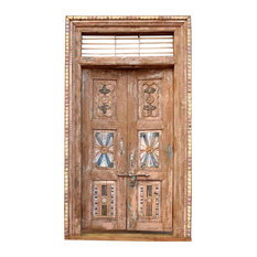 Consigned Antique Huge Door,Rustic Teak Indian Haveli Double Doors With Frame