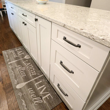Cream Kitchen with Rushbrooke Beige Eternia Quartz and Barn Doors