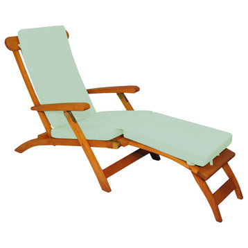 Teak Steamer Chair Chaise Lounge with Sunbrella Cushion, Canvas Spa