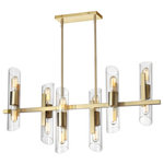 Dainolite - 12-Light Transitional Linear Chandelier Samantha, Aged Brass - 40" Aged Brass Samantha Chandelier. This 12 light LED compatible is recommended for the ceiling in a Living Room. It requires 12 incandescent T10 bulbs, is covered by a 1 Year Warranty and is suitable for either a residental or commercial space.