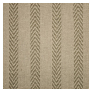 Kovi Fabrics Beige and Black Chevron Geometric Tile on Heavy Linen Upholstery Fabric