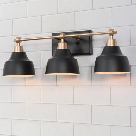 LALUZ Modern Bathroom Vanity Lighting, Matte Black and Gold, 3-Light