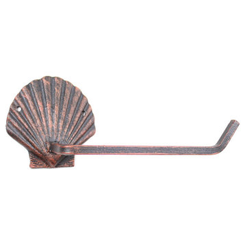 Rustic Copper Cast Iron Shell Toilet Paper Holder 10'' - Seashell Decor - Beach