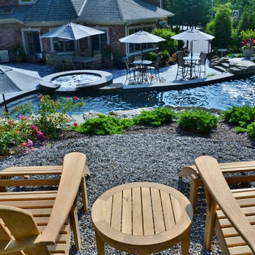 Pool and Spa with Water Feature Built into Mountainside - Mahwah, NJ