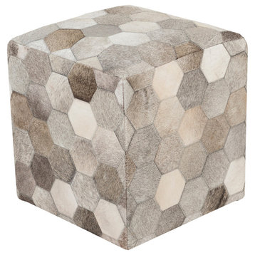 Trail Cube Pouf, 18x18x18, Ivory, Dark Brown, Medium Gray
