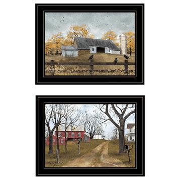 Set of Two Country Roads 2 Black Framed Print Wall Art