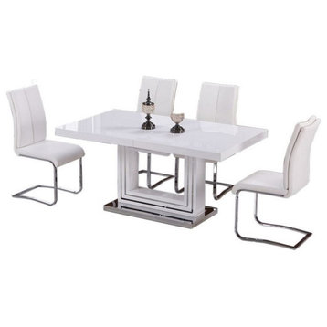 Best Master England Modern 5-piece Solid Wood Dining Set in White