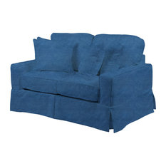 Most Por Slipcovers With Separate Cushion Covers Houzz For Sunset Trading Americana Loveseat Slip Cover Only Indigo Blue Slipcovers And