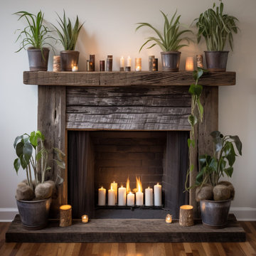 Wood Beam fireplace Mantels with Wooden Legs