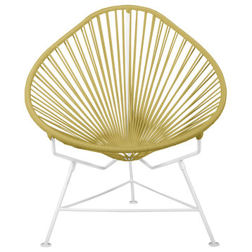 Acapulco Indoor/Outdoor Handmade Lounge Chair, Gold Weave, White Frame