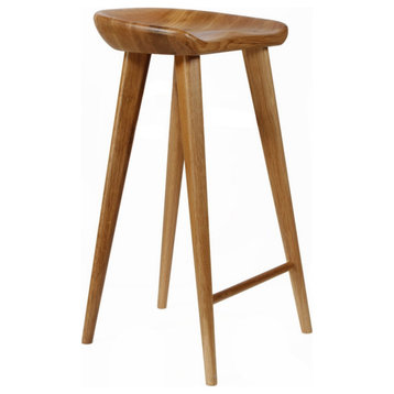 Set of 2 Tractor Contemporary Carved Wood Barstool - Walnut Finish
