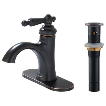 Bathroom Sink Faucet Single Handle Hot Cold Deckplate Drain Oil Rubbed Bronz