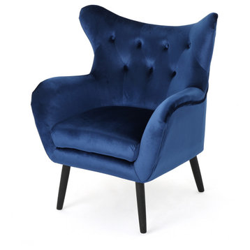GDF Studio Ashton Mid Century New Velvet Armchair, Navy Blue