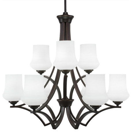 Zilo 9 Light Chandelier, 5.5" Zilo White Linen Glass