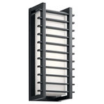 Kichler - Outdoor Wall LED - A louvered look, popular in modern architecture, gives this Rockbridge 16" LED outdoor wall lantern an uncommon style. The Black finish on the horizontal slats offers a stark contrast to the pure white glass. Designed to withstand outdoor use, Rockbridge's distinctive look is also a welcome addition to modern indoor spaces.