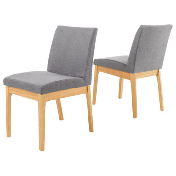 Oceanna Mid Century Modern Dining Chairs, Set of 2, Dark Gray/Oak, Fabric