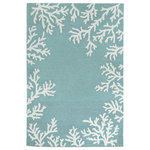 Liora Manne - Capri Coral Border Indoor/Outdoor Rug, Aqua, 7'6"x9'6" - This hand-hooked area rug features a vibrant aqua blue background white a coral motif border. A classic, subtle tropical motif, this rug will effortlessly compliment any space inside or outside your home. Made in China from a polyester acrylic blend, the Capri Collection is hand tufted to create bright multi-toned detailed designs with a high-quality finish. The material is flatwoven, weather resistant and treated for added fade resistant making this the perfect rug for indoor or outdoor placement. This soft, durable piece is ideal for your patio, sunroom and those high traffic areas such as your entryway, kitchen, dining room and living room. A fresh take on nautical style, these area rugs range in style from coastal to tropical motifs that beautifully accent your home decor. Limiting exposure to rain, moisture and direct sun will prolong rug life.