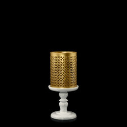 Ahrara White & Gold Wood & Iron Hurricane - Candleholders