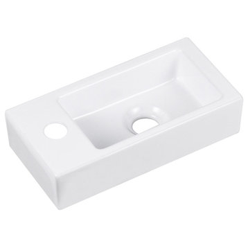 Ceramic Wall Mount Bathroom Sink Small Bathroom White Rectangular Wash Basin