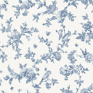 4072-70064 Delphine Nightingale Blue Floral Trail Sure Strip Prepasted Wallpaper