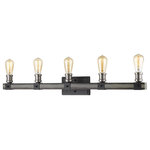 Z-Lite - Kirkland 5 Light Bathroom Vanity Light, Ashen Barnboard - Featuring a sleek silhouette, this five-light wall sconce looks great above any bathroom vanity. The faux barnwood construction showcases an ashen hue, modernized with exposed lightbulbs for an industrial feel.