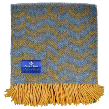 Highland Tweed Herringbone Pure New Wool Throw, Navy/Gold