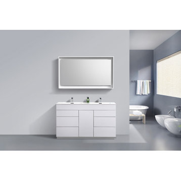 Milano 60" Double Sink Modern Bathroom Vanity, Gloss White