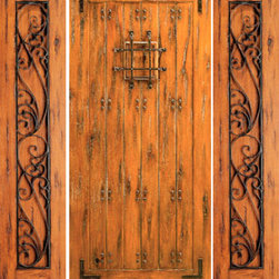 Knotty Alder Exterior Prehung Door with Two Sidelites, Speakeasy - Front Doors
