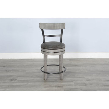 Alpine Grey 24"H Swivel Wood Barstool with Cushion Seat