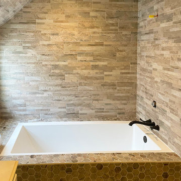 Brown Stone Tile Tub Alcove