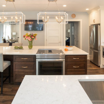 Contemporary Two-Tone Kitchen Remodel | White Quartz Island & Dark Wood Accents