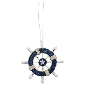Rustic Dark Blue and White Decorative Ship Wheel With Starfish Christmas Tree