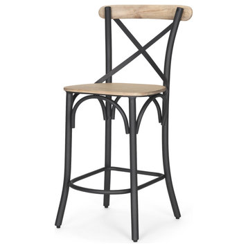 Etienne Light Brown Wood With Iron Metal Counter Stool